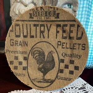 Rustic Burlap Poultry Feed Decor